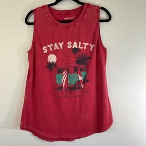 HRT &‎ LUV Womens Red Size L "Stay Salty" California Graphic Muscle Tank Top